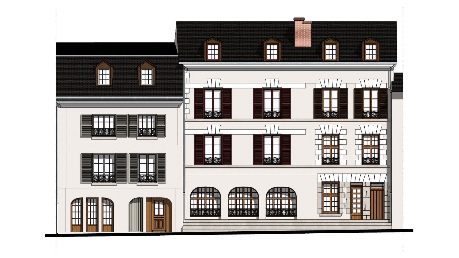 Élévation de deux immeubles de logements restituée depuis le relevé laser.
