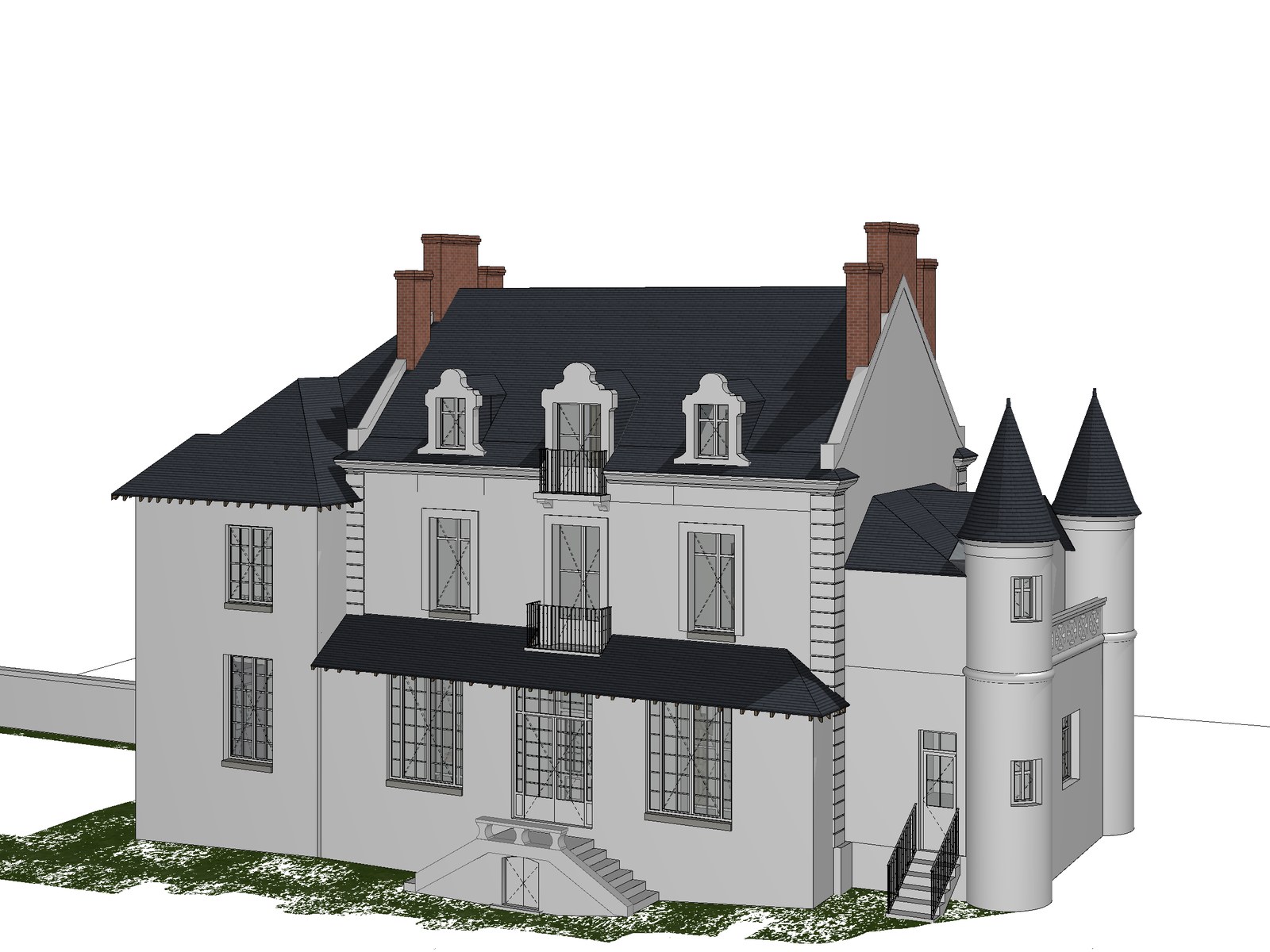 Maquette BIM Revit d'un château, reconstruite depuis le nuage de points.