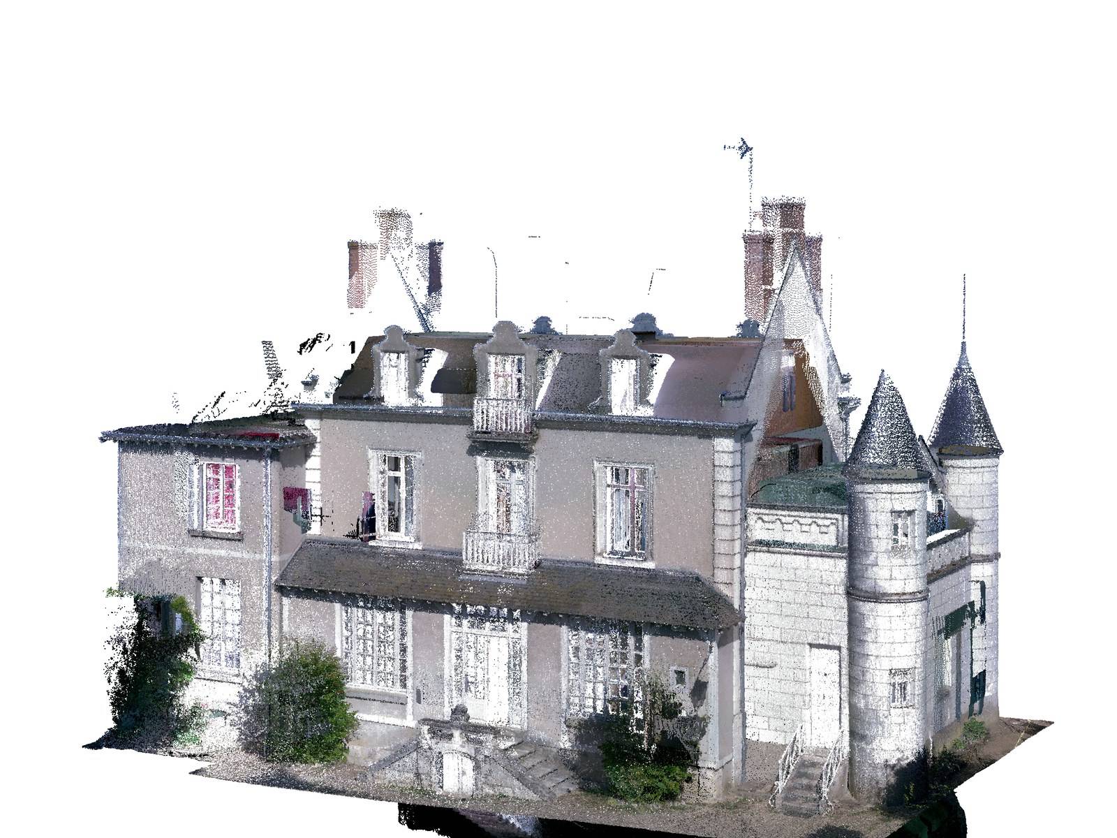 Nuage de points colorisé du même château, relevé au scanner laser.
